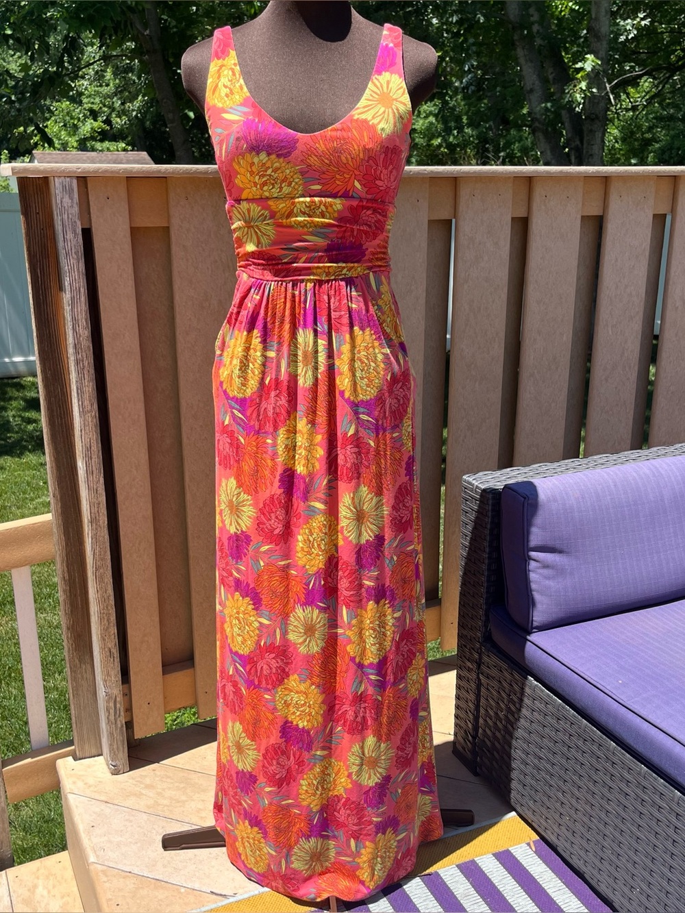 Tabitha Webb Floral V-Neck Stretch Maxi Dress with Pockets Size XS Summer Garden